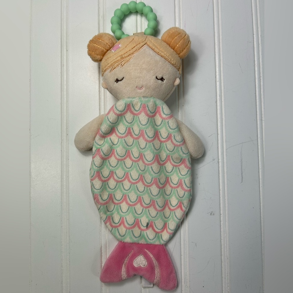 Douglas Baby Plush Mermaid Doll Teether Lovey Pink Green Scales 6x14 NWOT
